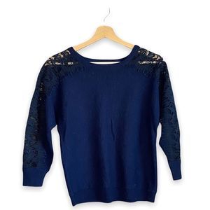 J Crew Lace Navy Blue Long Sleeve Pullover Sweater Sz XS